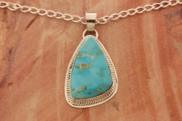 Genuine Kingman Blue Turquoise Sterling Silver Native American Pendant